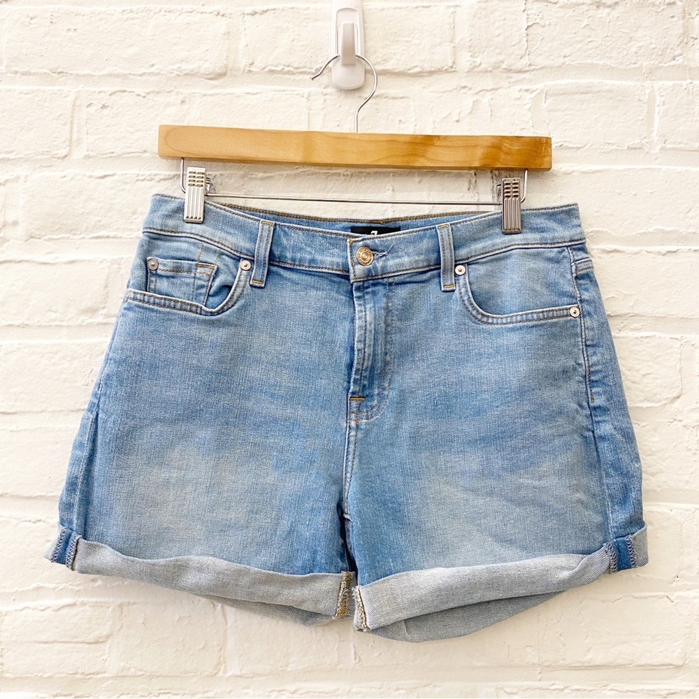 7 For All Mankind || 7FAM Mid Roll Shorts Denim Jean Stretch‎ Blue 28